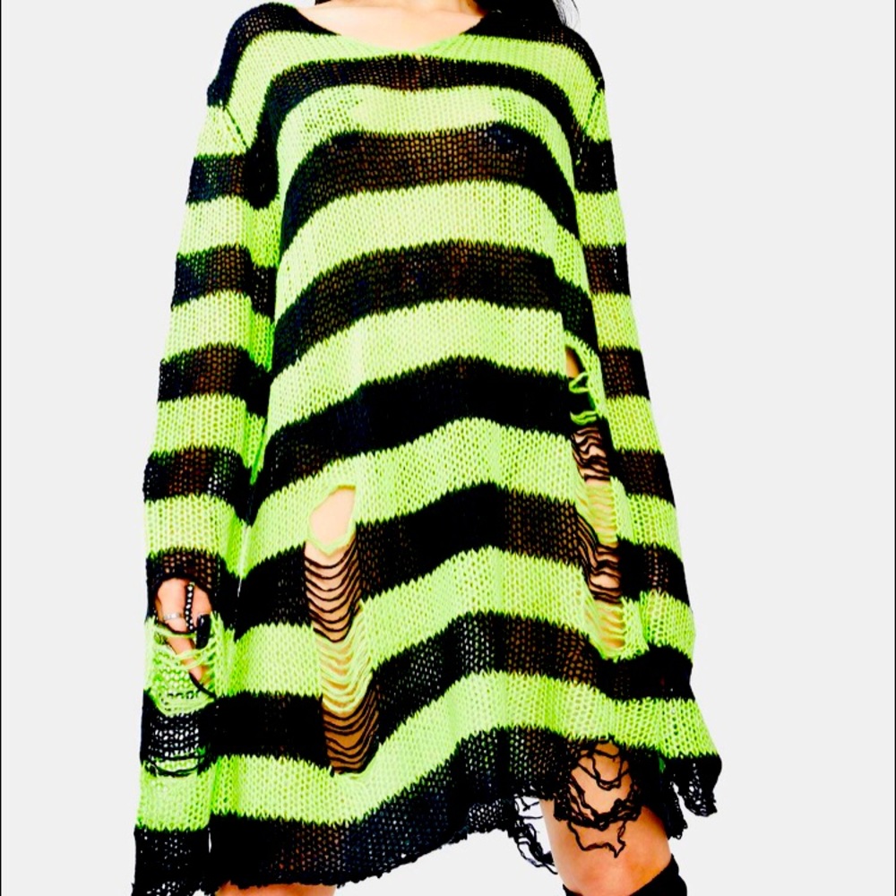 Dolls Kill Trickz N' Treatz Green Striped Sweater